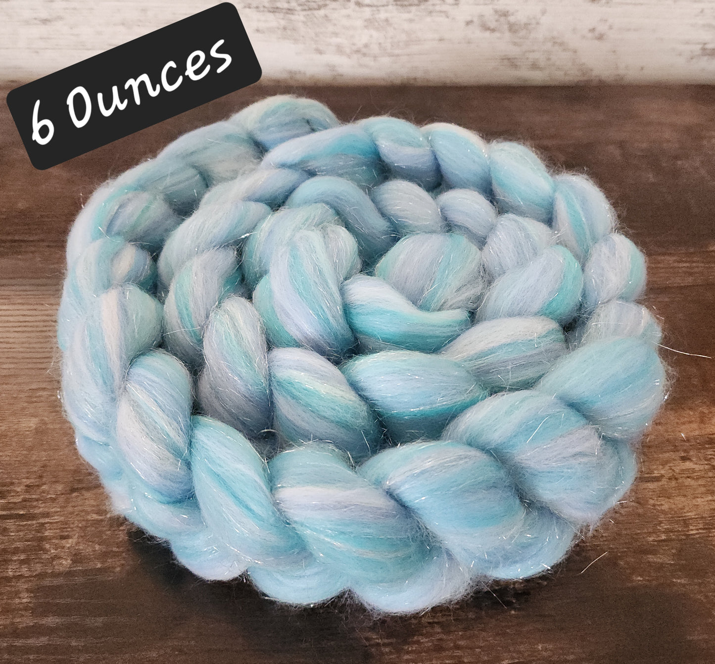 Blueish Sparkle and Wool Braid Wool Roving for Spinning